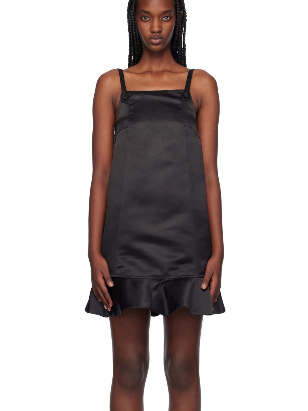 Ganni Black Ruffle-Hem Pinafore Mini Dress